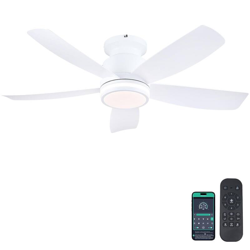 41 Inches Ceiling Fan with Light,5 ABS Blades,Flush Mount Low Profile Ceiling Fan with LED Light and Remote - 41 Inches - White