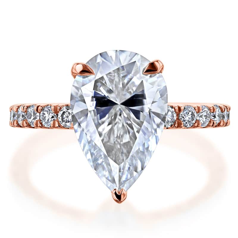 Kobelli 3.3 Carat Lab Grown Diamond Solid 14k Gold Pear Hidden Halo Payton Ring - Rose - 7