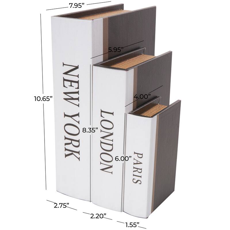 Faux Leather or Linen Fabric Book Storage Box - Set of 3 White, Beige, Black, Red or Light Gray - Roche River Decor