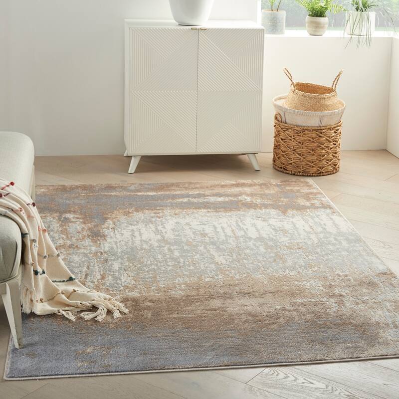 Nourison Elation Vintage Abstract Contemporary Area Rug - 4' x 6' - Grey Ivory - Rectangle
