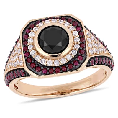 Miadora 1 1/4ct TDW Black White Diamond 5/8ct Ruby Ring in 10k Rose Gold