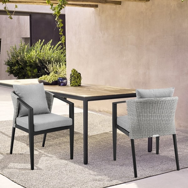 Aileen Grey Wicker Rattan and Black Aluminum Outdoor Dining Chairs