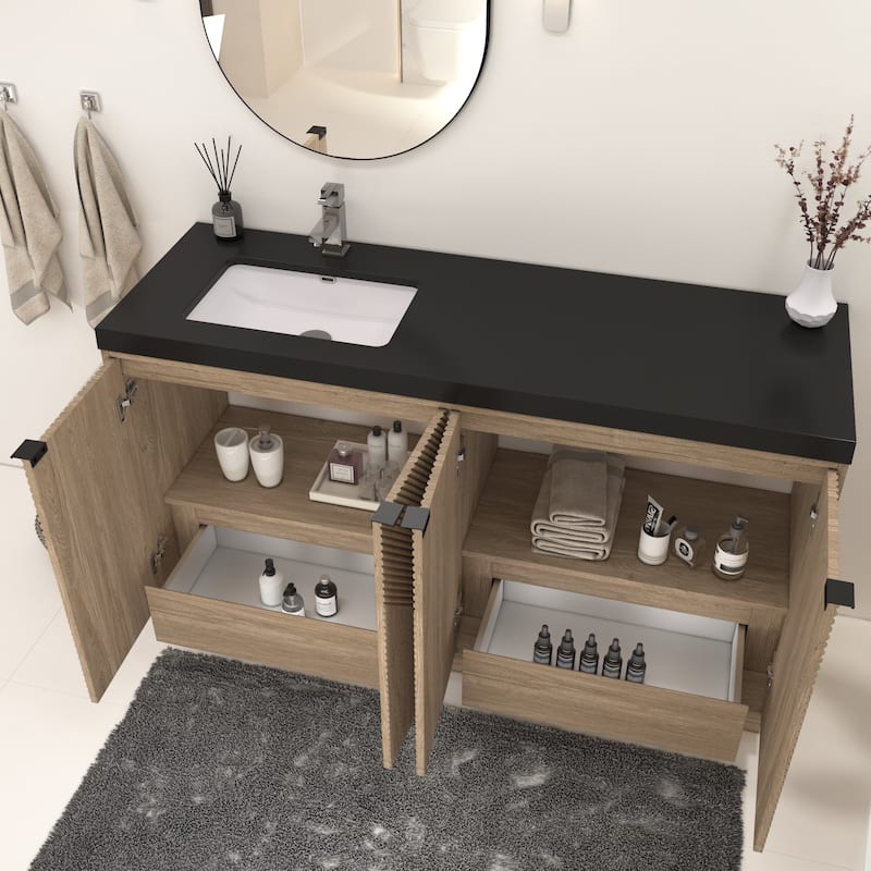 Milano 60" Freestanding Bathroom Vanity with Left Black Acrylic Sink