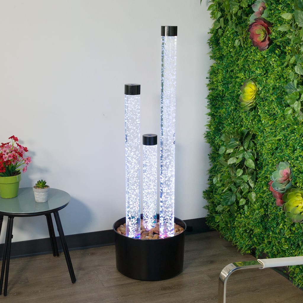 Alpine Corporation MLT166BK 54" 3-Tier Acrylic Bubble Fountain with Remote Control and 16-Color LED Lights, Black Base