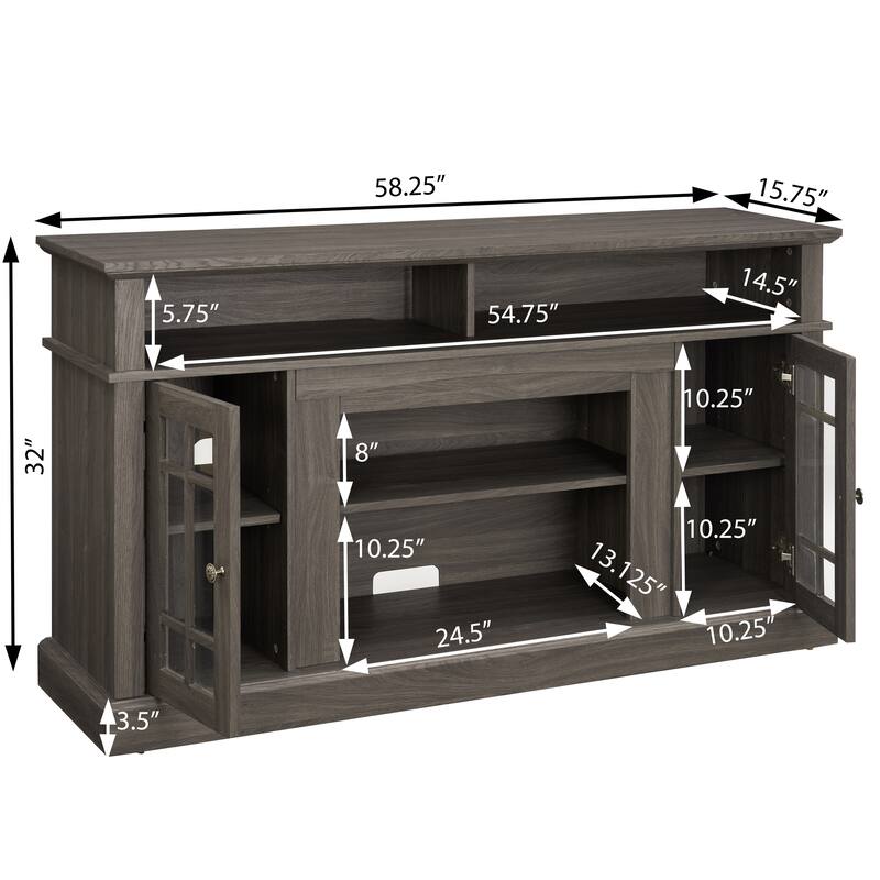 Classic TV Media Stand Modern Entertainment Console for TV Up to 65" with Open and Closed Storage Space, 58.25"W*15.75"D*32"H