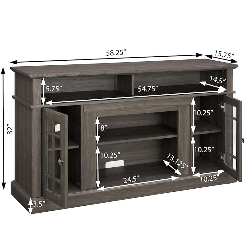 Wooden Media TV Stand, Multifunctional Entertainment Center, Console Table with 2 Glass Door & Adjustable Shelves