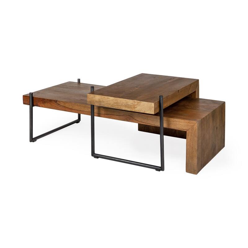 HomeRoots S2 Solid Wood Black Metal Nesting Coffee Tables - 34