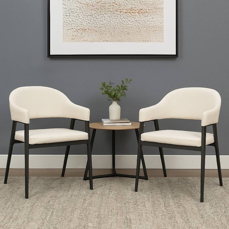 Arie Dining Side Chair Set of 2, Cream White Polyester, Black Legs