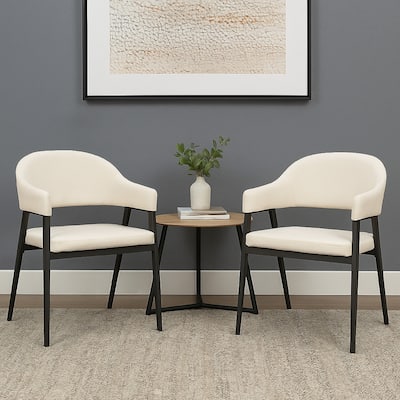 Arie Dining Side Chair Set of 2, Cream White Polyester, Black Legs