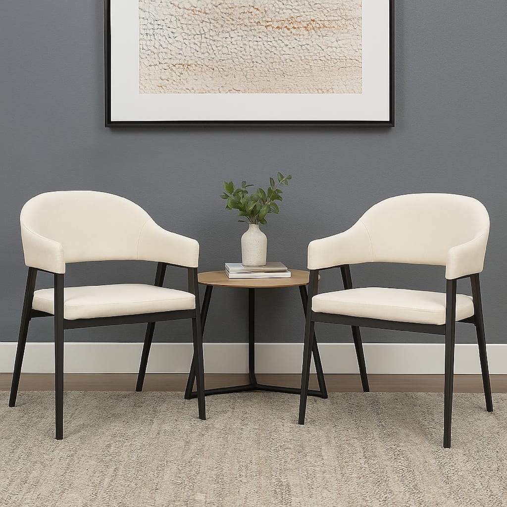 Arie Dining Side Chair Set of 2, Cream White Polyester, Black Legs