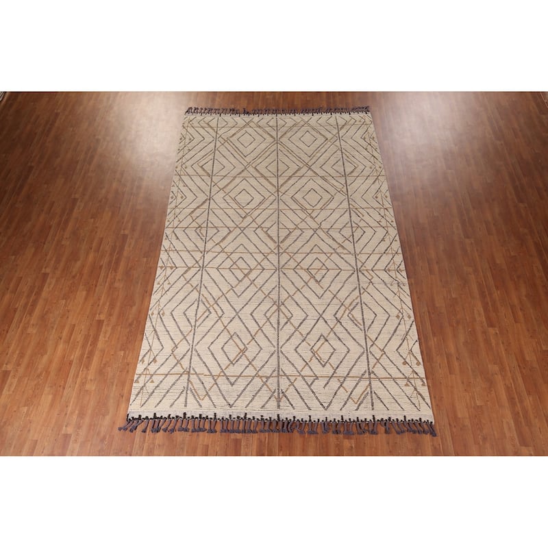 All-Over Trellis Geometric Moroccan Area Rug Handmade Wool Carpet - 8'0"x 12'9"