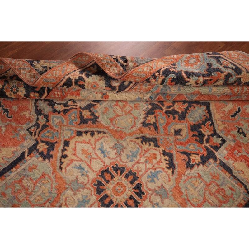 Vegetable Dye Heriz Oriental Area Rug Hand-Knotted Floral Wool Carpet - 8'9" x 12'5"