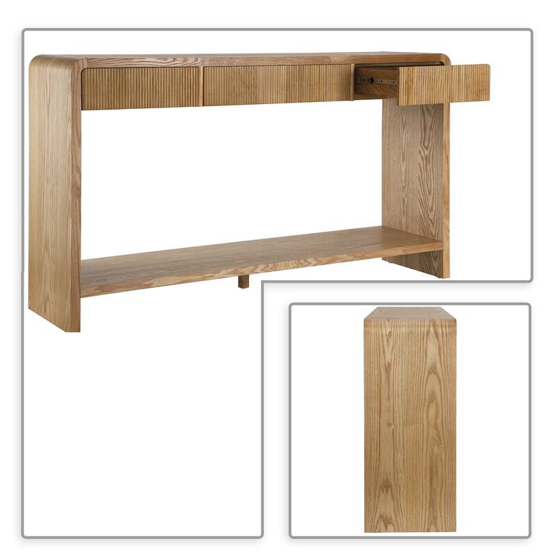 Modern Wooden Living Room Console Table Entryway Table with 3 Drawers and a Bottom Shelf