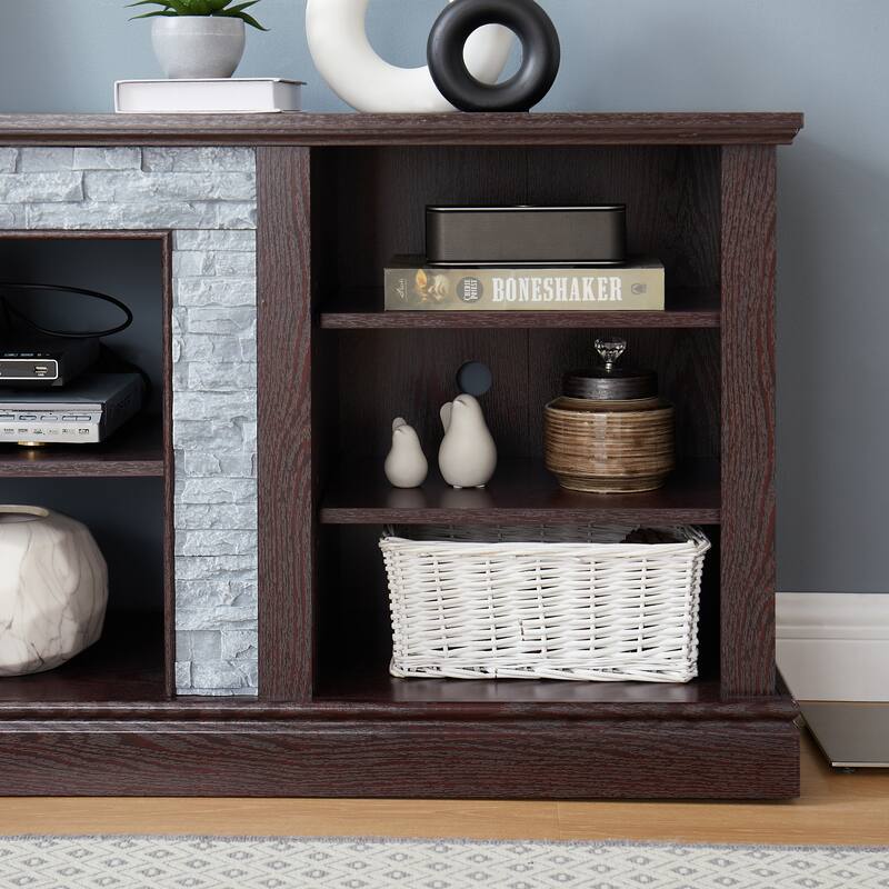Large TV Desk Storage Rack with Faux Stacked Stone Surround