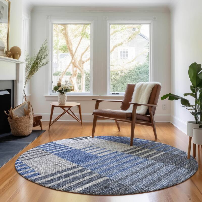 Premium Washable Super Soft Geo Stripe Mayfield Rug - Blue - 8' x 8' - Round