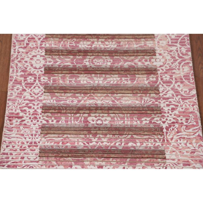 Striped Modern Abstract Oriental Accent Rug Handmade Wool Carpet - 2'7"x 4'10"