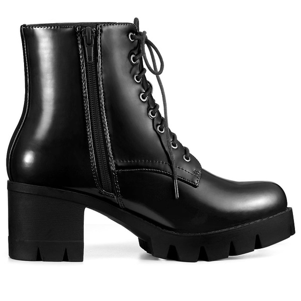 womens black combat boots with heel