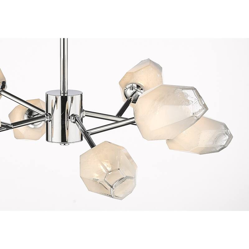 8-Light Chrome Iron Chandelier With Glass Shades
