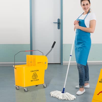 5 Gallon Mop Bucket With Side Press Wringer - 23.5" L x 10.75" W x 27.5" H
