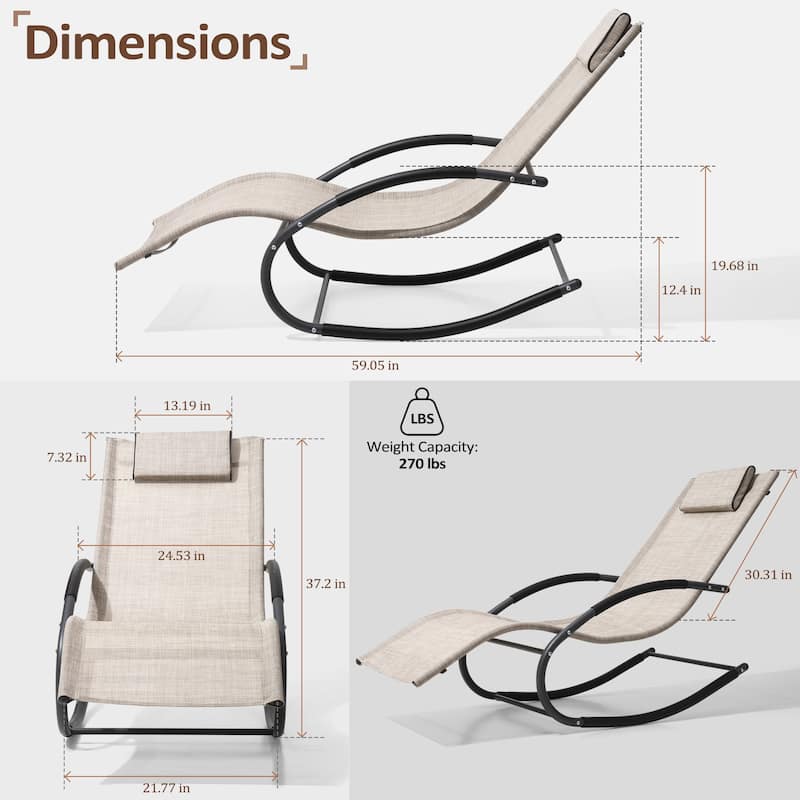 VredHom Outdoor Rocker Chaise Lounge Chair with Pillow