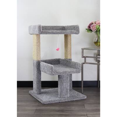 Large Play Cat Perch with Dual Platforms, Sisal Scratching Posts and Hanging Toy for Fun Daily Activity