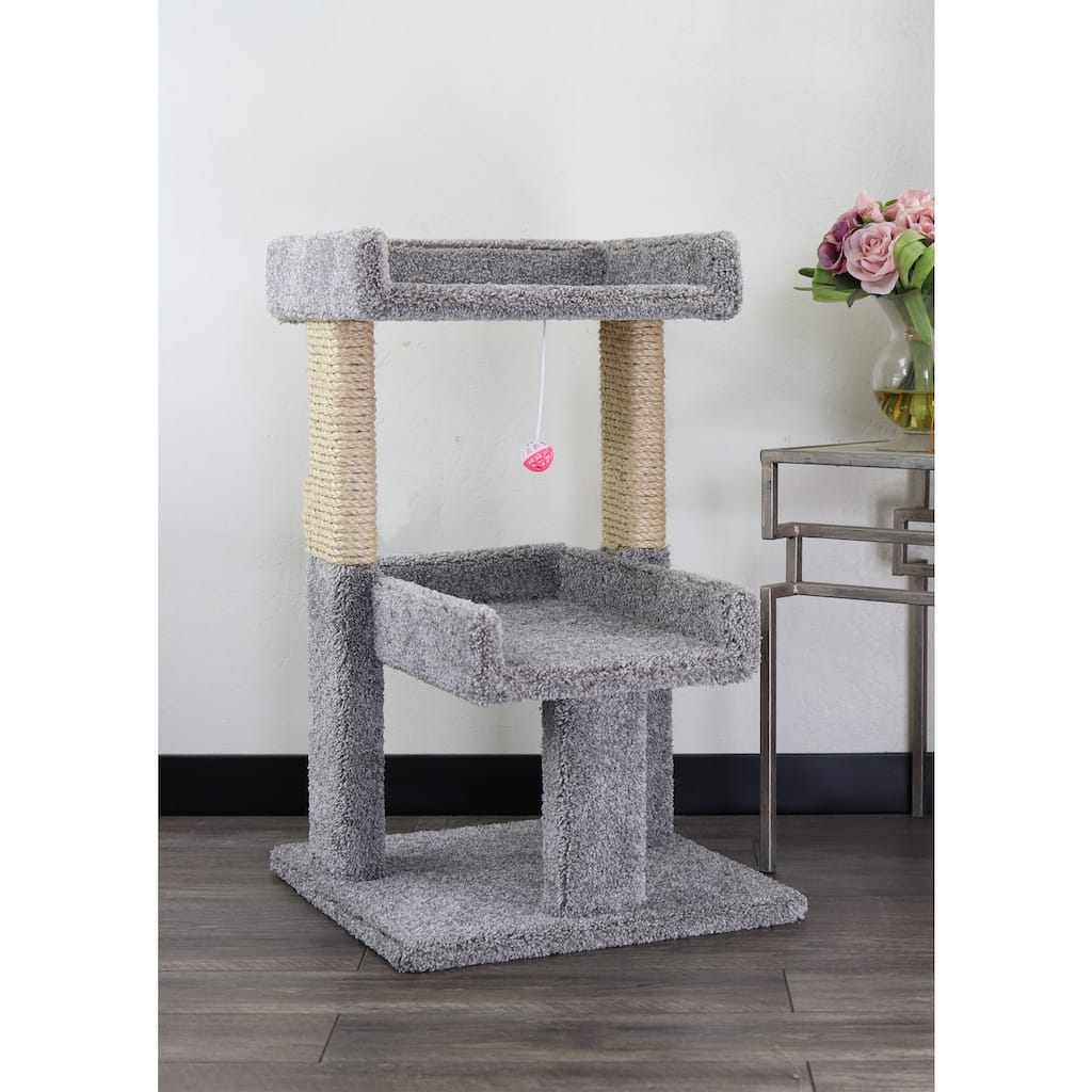 Large Play Cat Perch with Dual Platforms, Sisal Scratching Posts and Hanging Toy for Fun Daily Activity