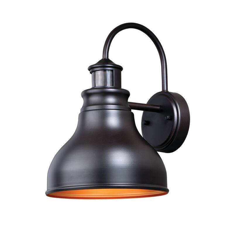 Delano Bronze Dusk to Dawn Outdoor Wall Light - 9-in W x 13.25-in H x 11.25-in D