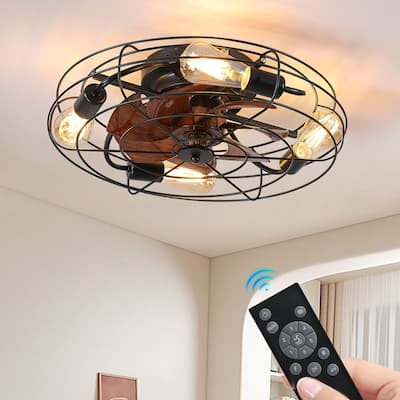 Oaks Aura 20in. Modern Industrial Low Profile Ceiling Fan with Light, Black Farmhouse Flush Mount Remote Control Ceiling Fan