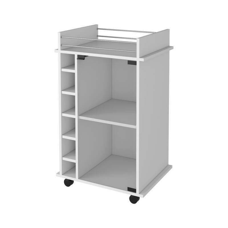 Rolling Bar Cart with Wine Rack and Storage Shelves for Home or Kitchen - 21.6 x 16.3” x 35” - White