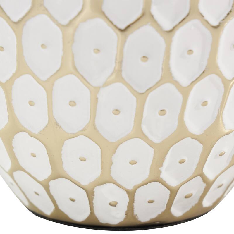 Metal Geometric Geometric Dot Decorative Vase with White Accents - Gold - Roche River Decor