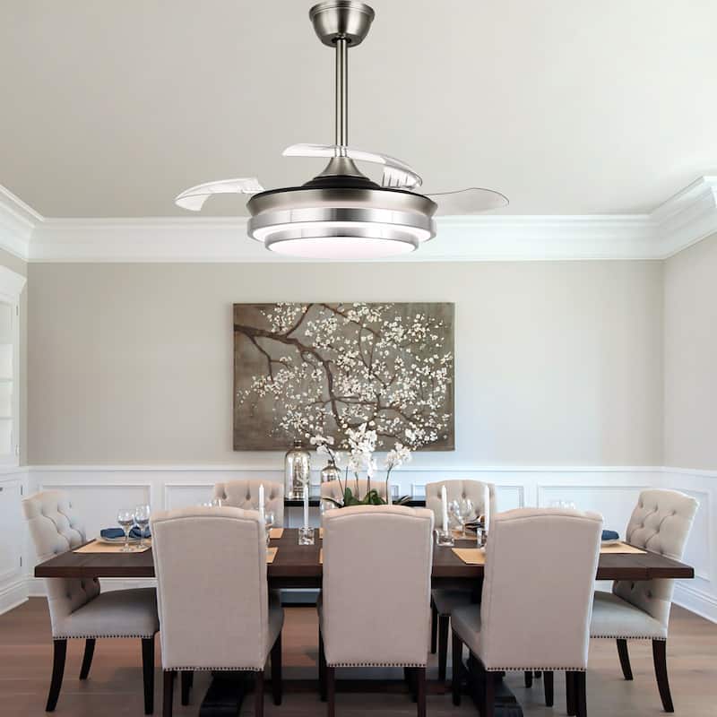 Bella Depot 36" Modern Retractable Ceiling Fan with Dimmable Led Light and Remote, 6-Speed Reversible DC Motor