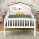 preview thumbnail 14 of 22, Twin Wood Platform Kids Bed with House-Shaped Headboard, LED Light & Built-in Storage, Finish with Safety Guardrails, Natural