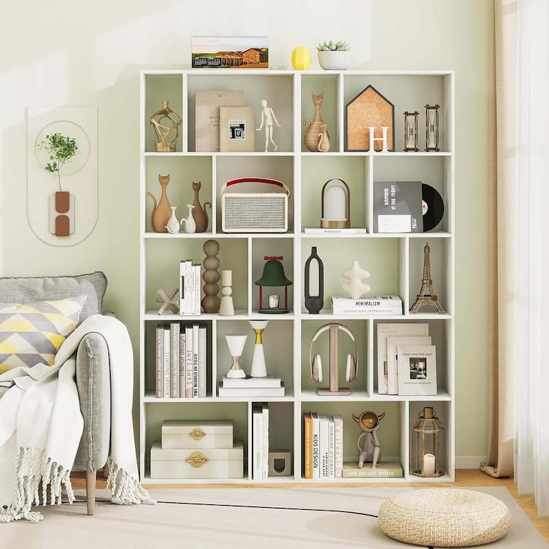 1/2 PCS 5-Tier Geometric Bookshelf 63" Freestanding Storage Bookcase