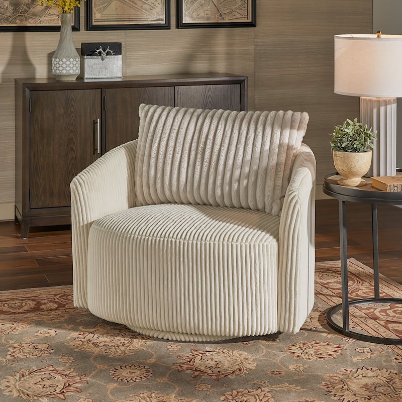 Sligo Oversized Wale Corduroy Swivel Accent Chair with Furry Channel Pillow and Ottoman by iNSPIRE Q Bold