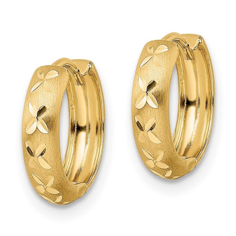 Curata 14k Yellow Gold Sparkle Cut X Satin 3x13mm Hinged Hoop Earrings