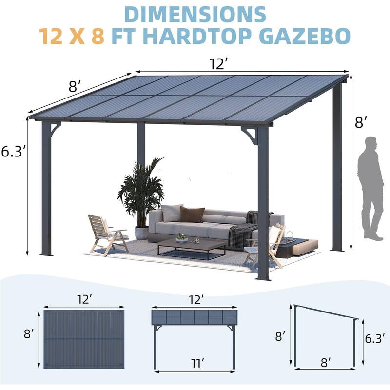 AECOJOY Wall Mounted Gazebos Pergola Gazebo Awnings for Backyard