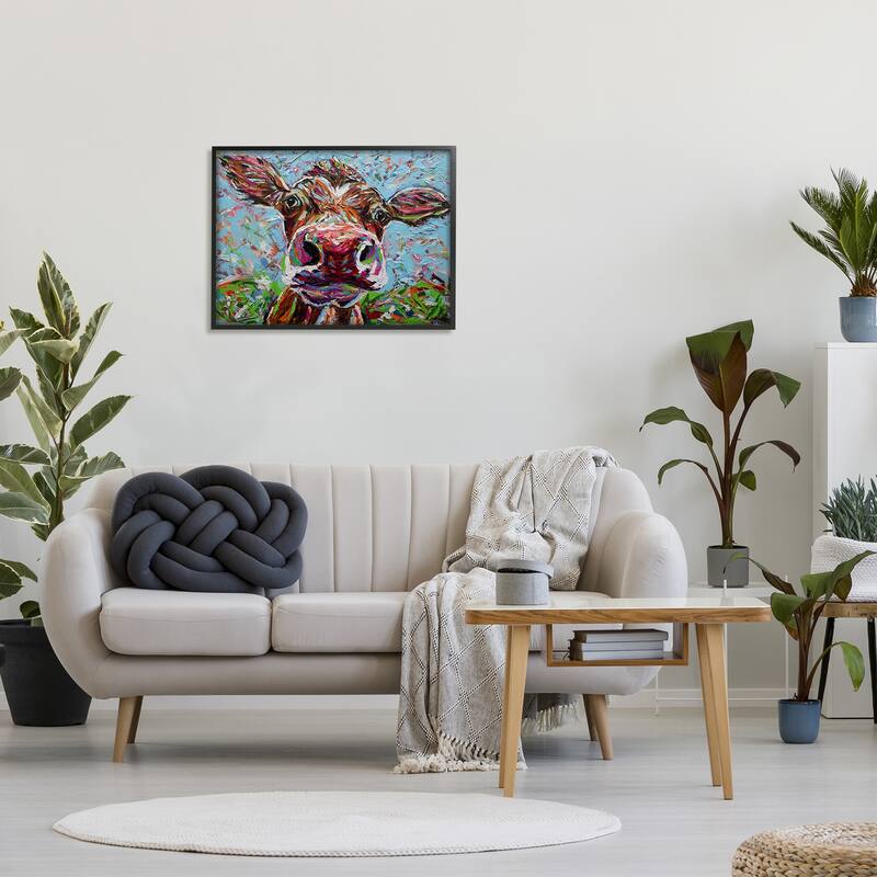 Stupell Bold Cattle Cow Kaleidoscopic Layered Farm Painting Framed Wall Art, Design by Carolee Vitaletti - Multi