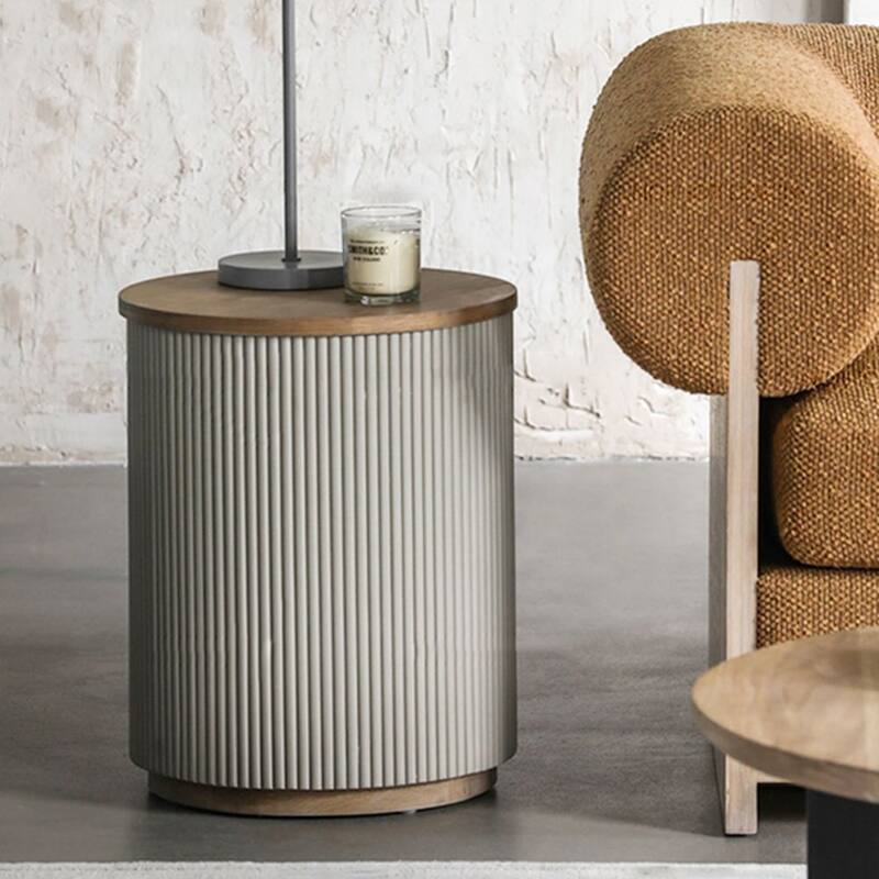 Modern Round Coffee Table，Wood Coffee Table, Solid Wood Veneer, For Living Room, Gray - Grey - 17.72