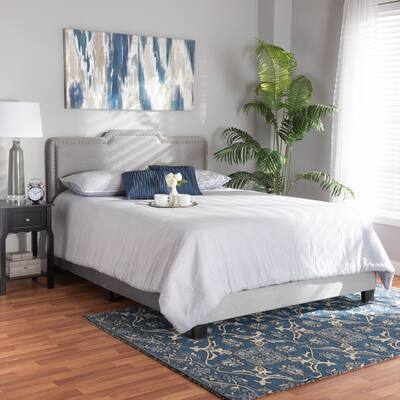 Velvet Upholstered Panel Bed - Full Size Bed Frame with Nailhead Trim, Glam Bedroom Furniture