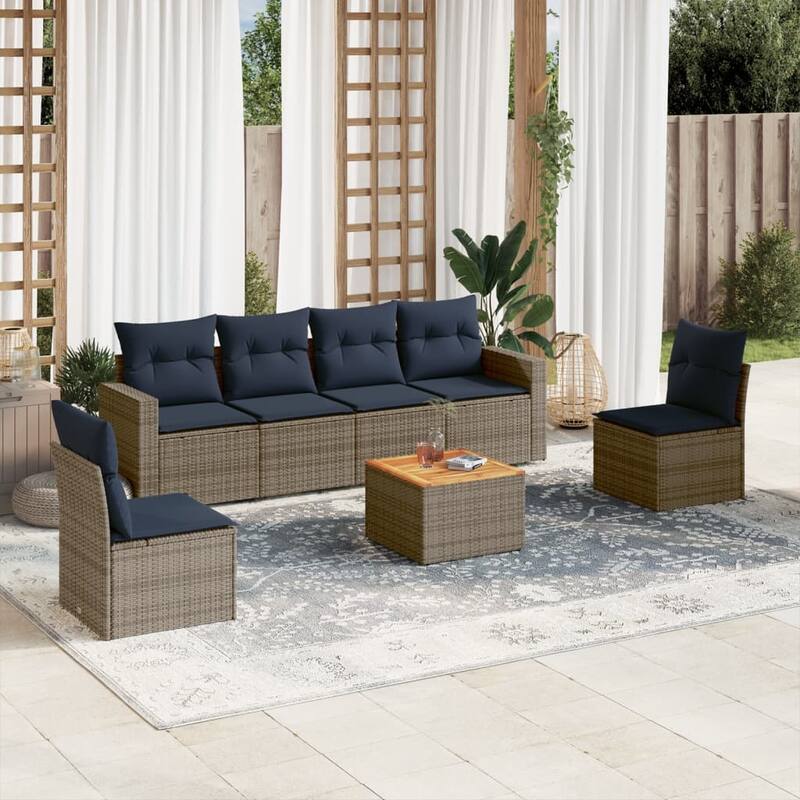 vidaXL Patio Sofa Set with Cushions Outdoor Furniture 7 Piece Poly Rattan - 25.8x 24.4x 27.2 - Grey