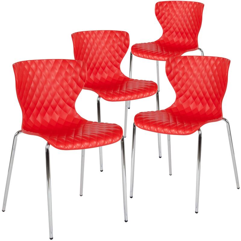 4 Pack Contemporary Design Plastic Stack Chair - Red