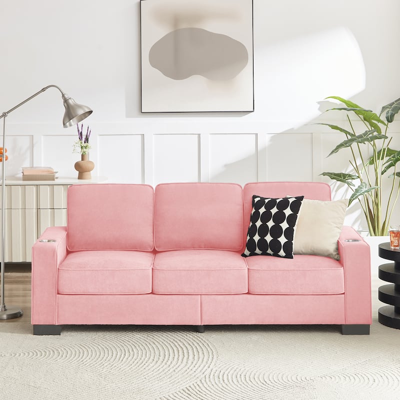 83.86"Snowfleece Fabric sofa,Modern Compressed Couch,3-Seater Sofa,Furniture