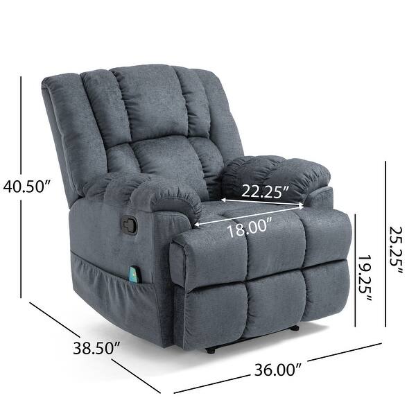 dimension image slide 5 of 6, Coosa Indoor Pillow Tufted Massage Recliner by Christopher Knight Home
