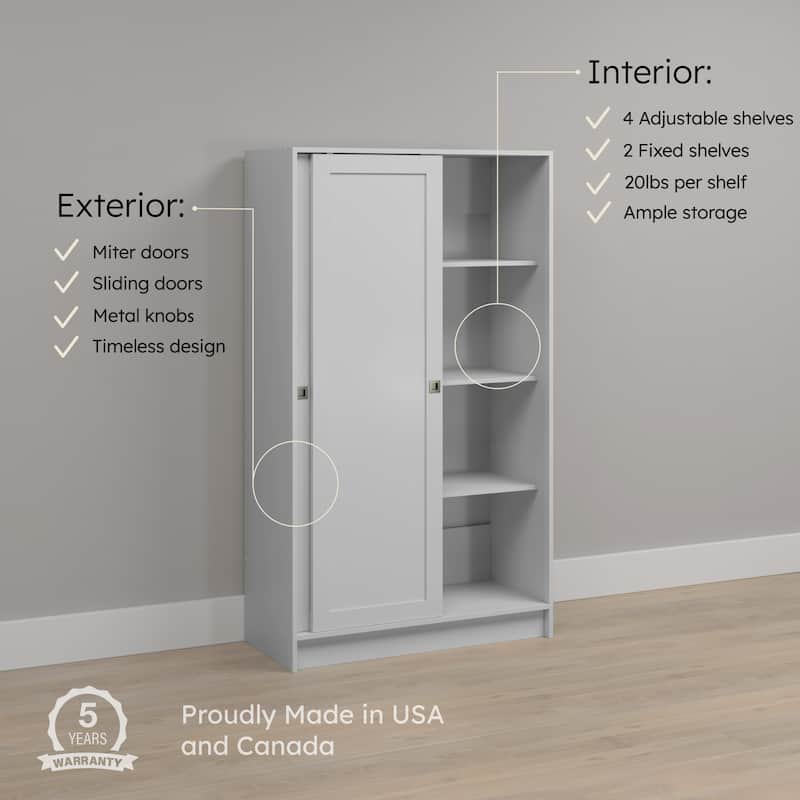 Prepac Elite Plus 38" W White Storage Cabinet, 65" Tall Pantry Cupboard with 2 Fixed and 4 Adjustable Shelves