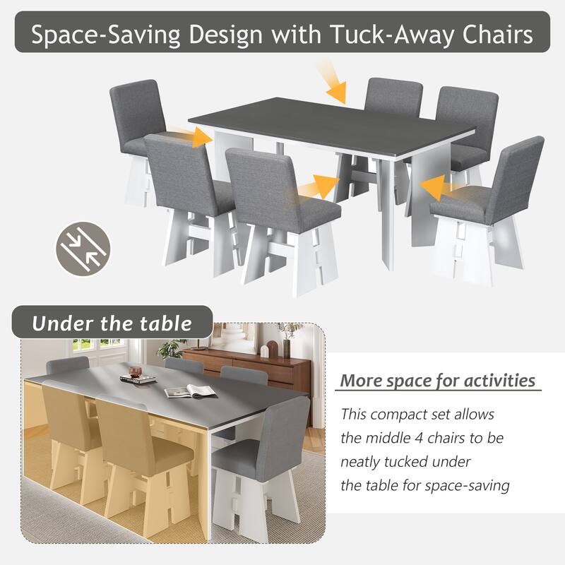 Roomfitters Modern 7-Piece Dining Table Set with 6 Upholstered Chairs