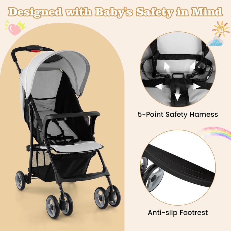 Costway Foldable Lightweight Baby Stroller Travel Pushchair 5-Point - See Details