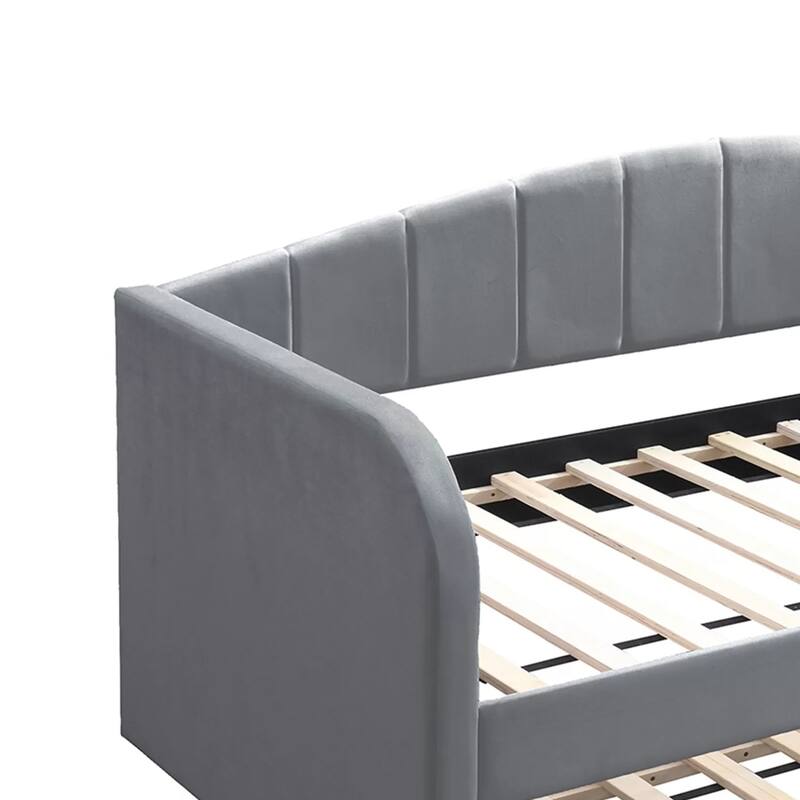 Keo Daybed with Pull Out Trundle, Channel Tufted Modern Gray Velvet