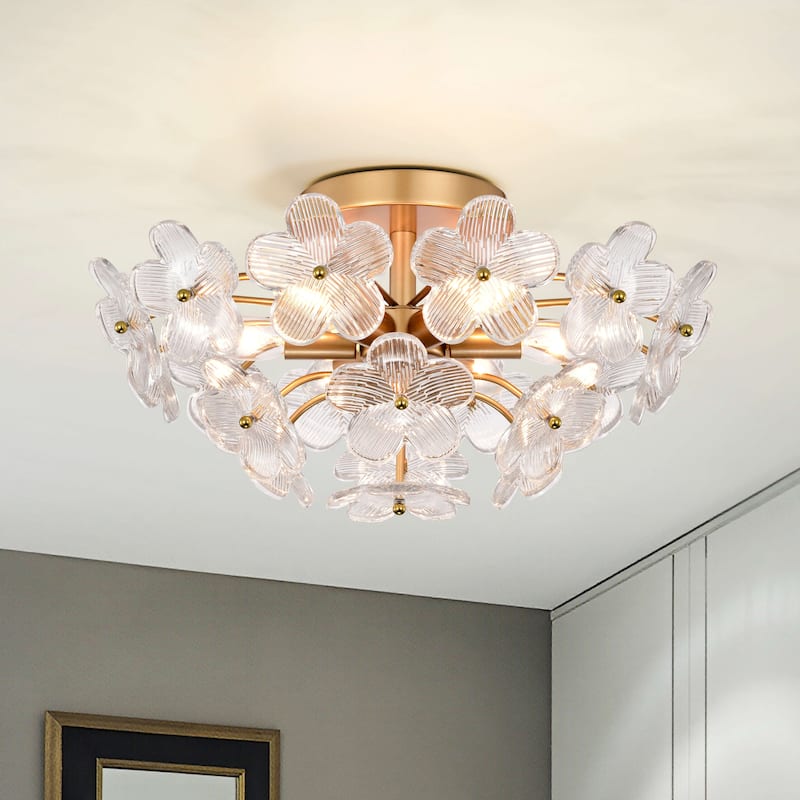 Rosa Modern 6-Light 17.7" Glam Clear Glass Flower Crystal Flush Mount