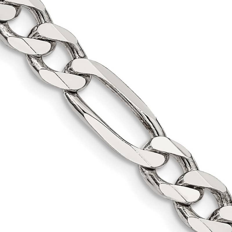 Curata 925 Sterling Silver 6.5mm Figaro Chain Necklace for Men