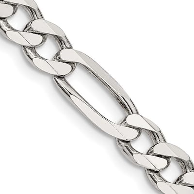 Curata 925 Sterling Silver 6.5mm Figaro Chain Necklace for Men
